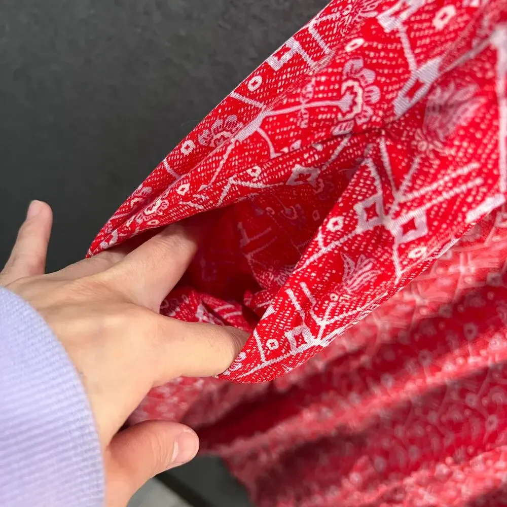 Destination 365 Printed Short-Sleeve Midi Dress with Smo Red Abstract XL